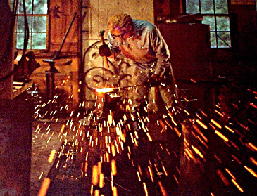 Grinding hot steel in the Brandywine Forge shop